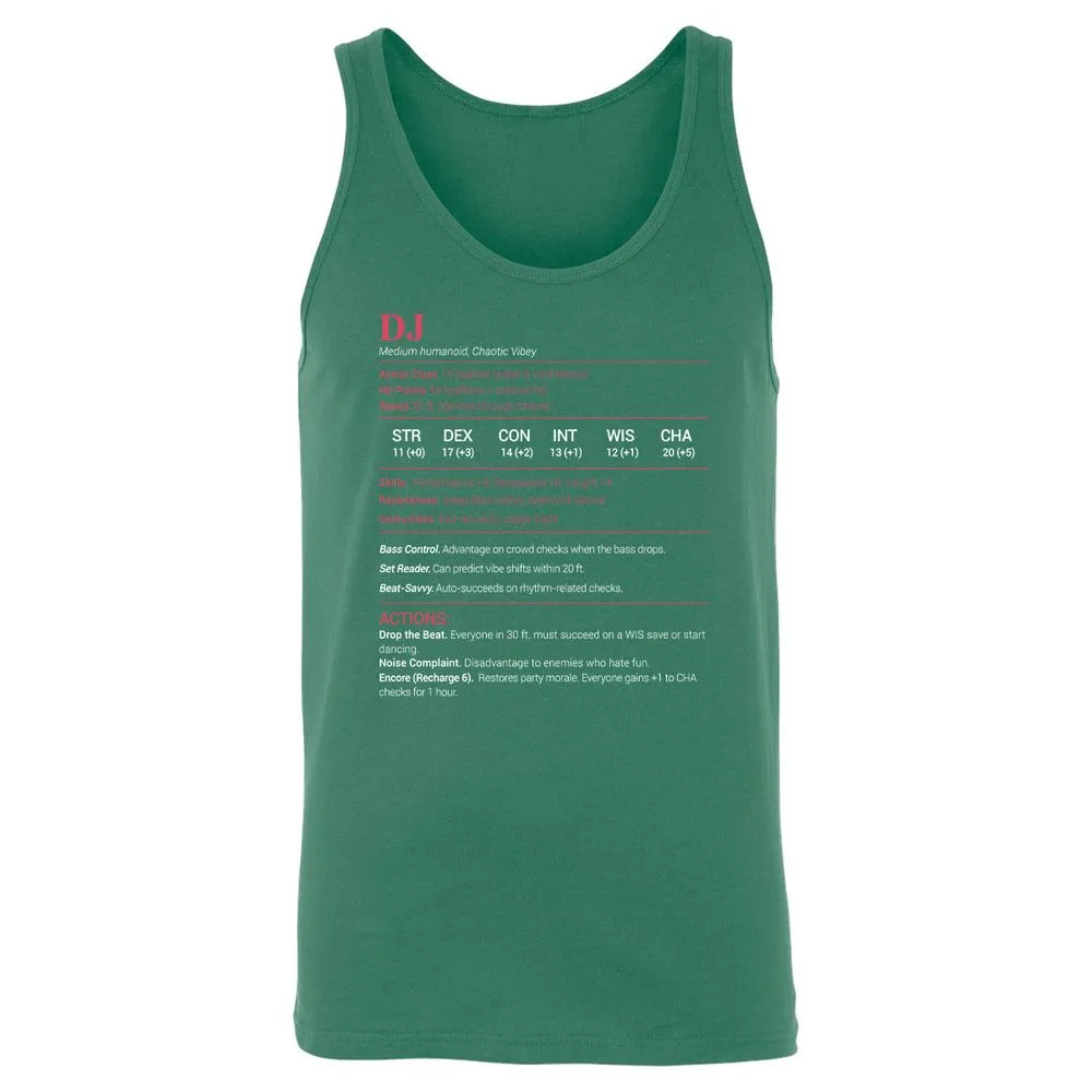 DJ Stats Unisex Jersey Tank - Kelly - 9