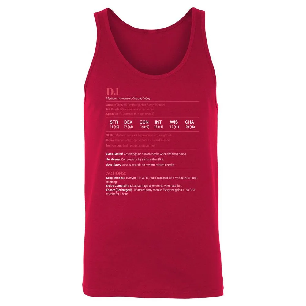 DJ Stats Unisex Jersey Tank - Red - 11