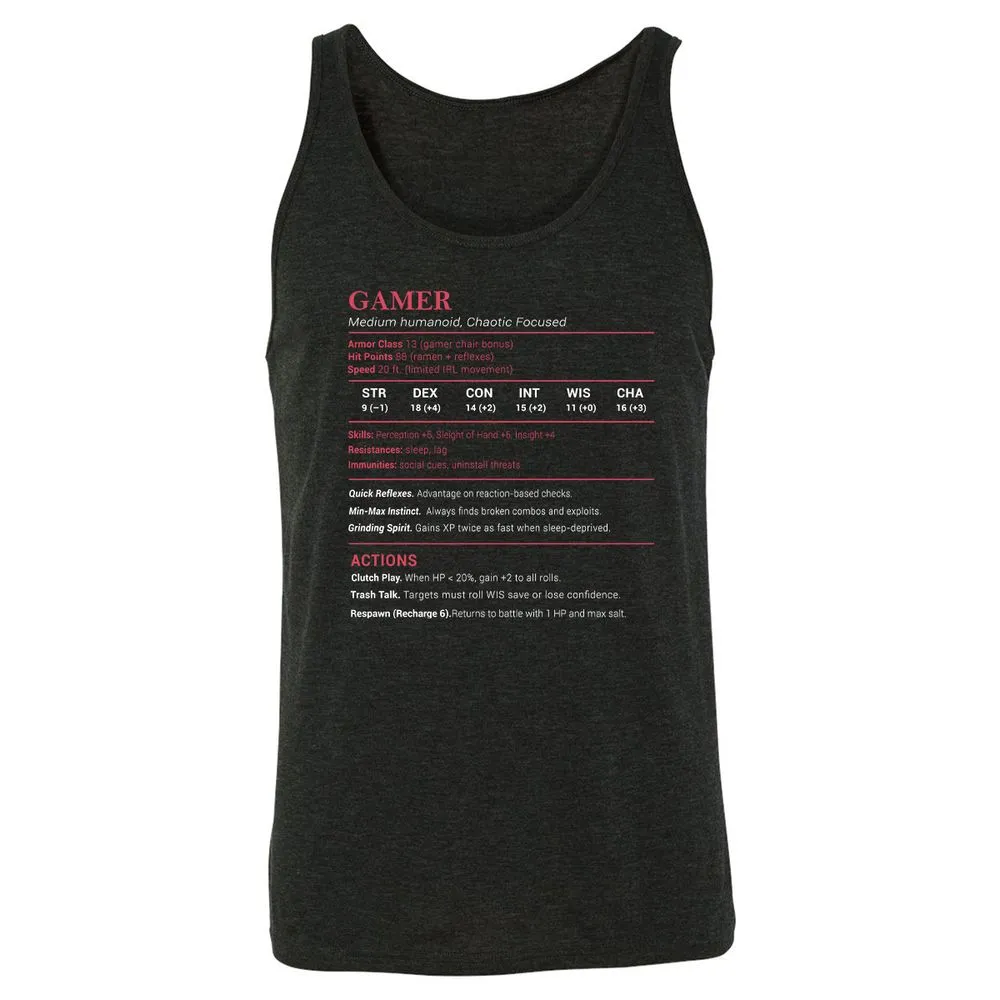 Gamer Stats Unisex Jersey Tank - Charcoal Black Triblend - 5