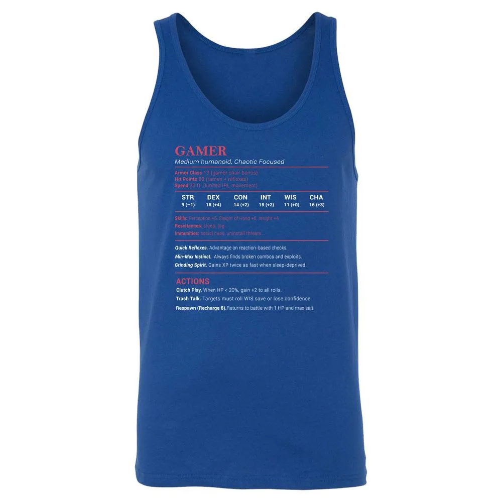 Gamer Stats Unisex Jersey Tank - True Royal - 13