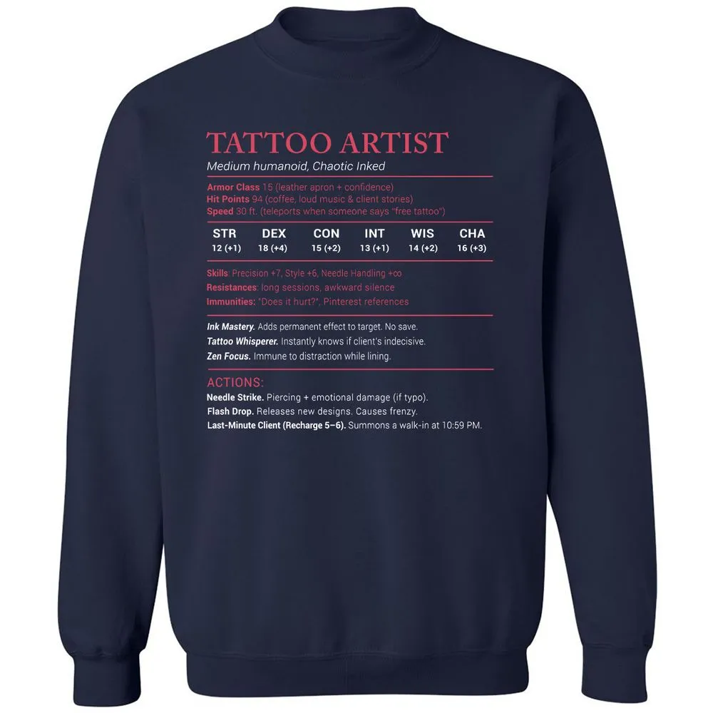 Tattoo Artist Stats Classic Unisex Sweatshirt - Navy - 2