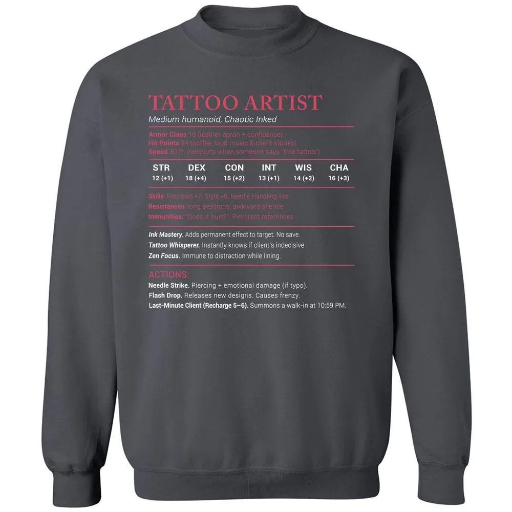 Tattoo Artist Stats Classic Unisex Sweatshirt - Charcoal - 7