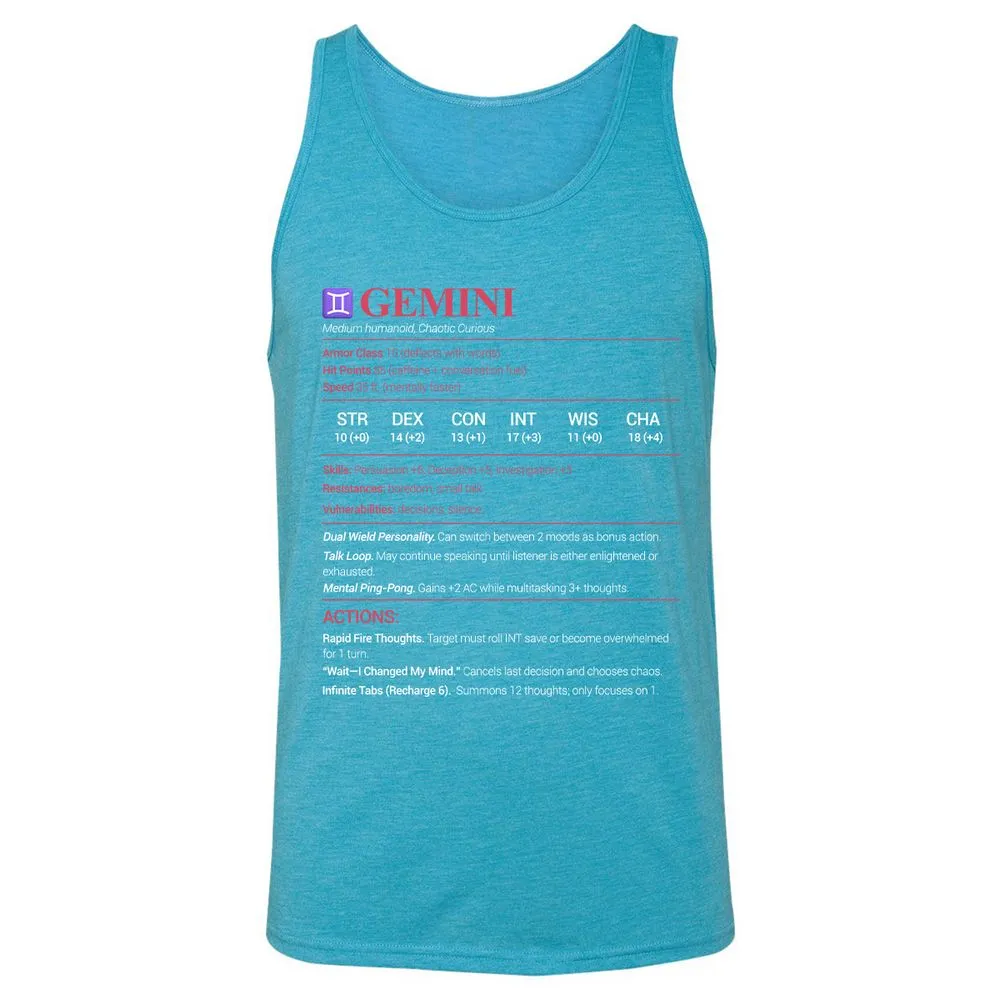 Gemini Stats Unisex Jersey Tank - Aqua Triblend - 3