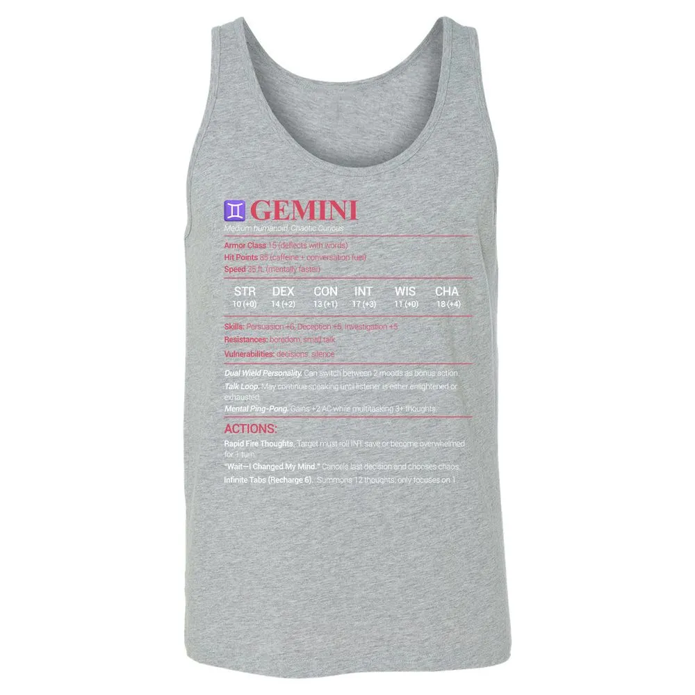 Gemini Stats Unisex Jersey Tank - Athletic Heather - 4