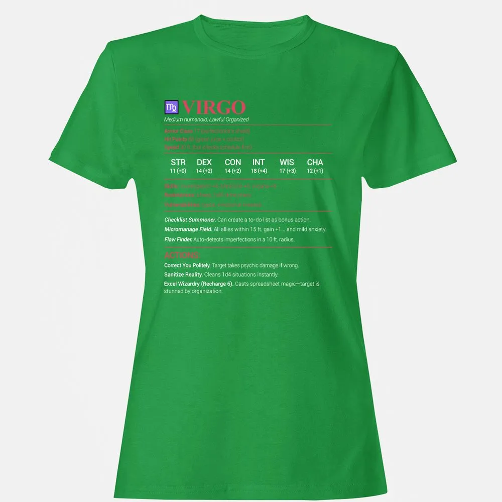 Virgo Stats Women's T-Shirt - Irish Green - 7