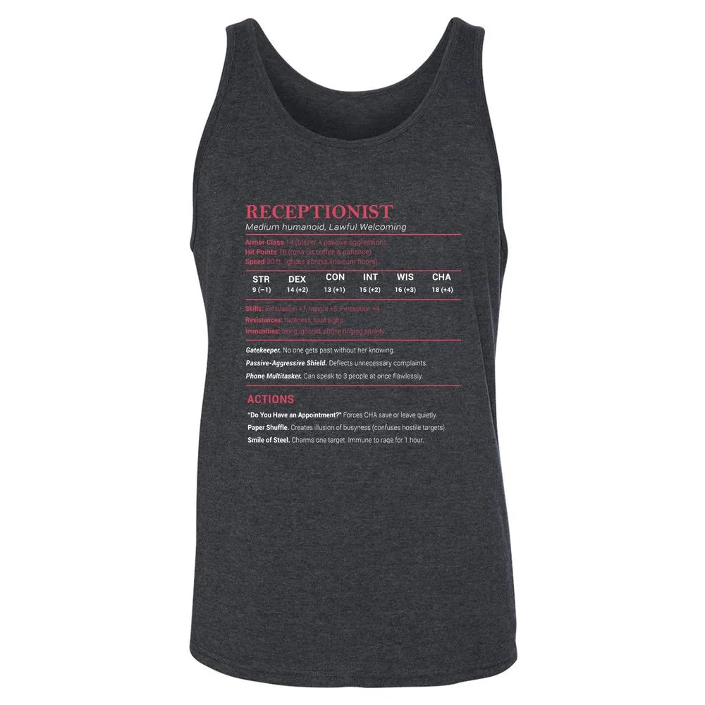 Receptionist Stats Unisex Jersey Tank - Dark Grey Heather - 6