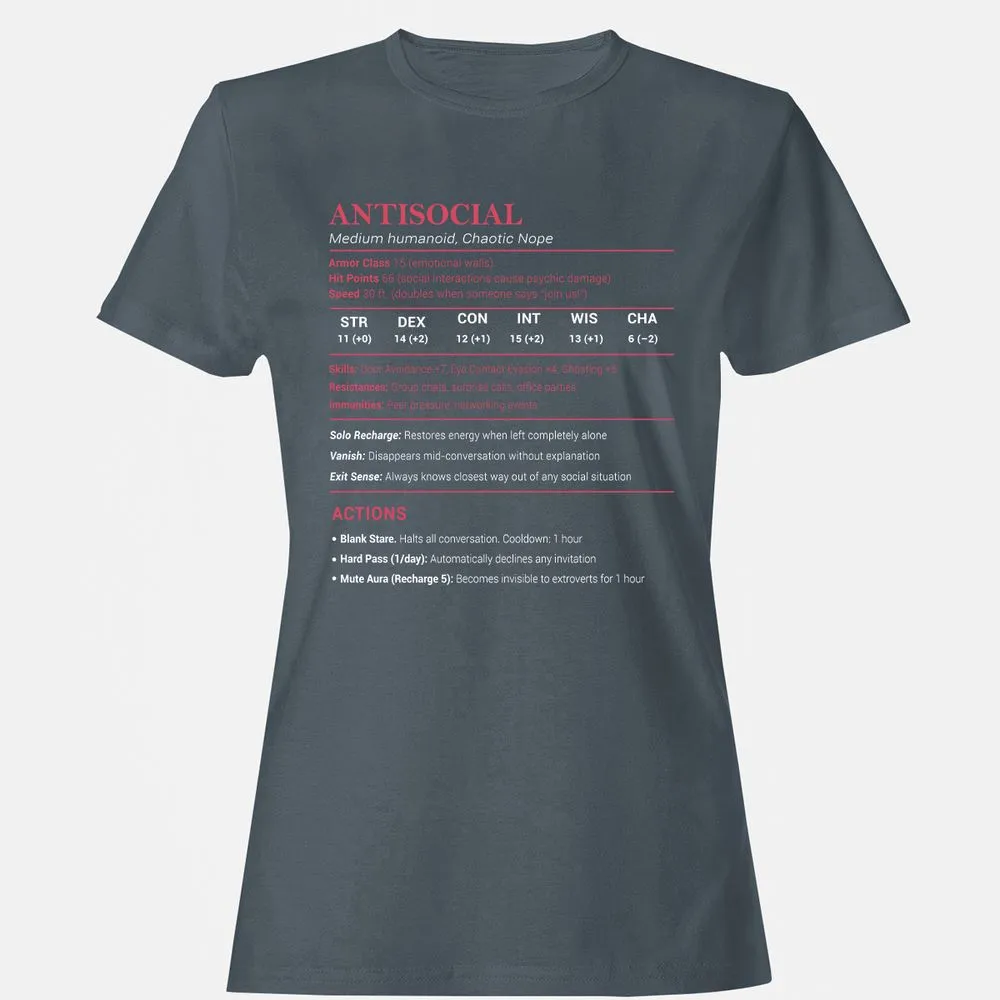 Antisocial Stats Women's T-Shirt - Charcoal - 3