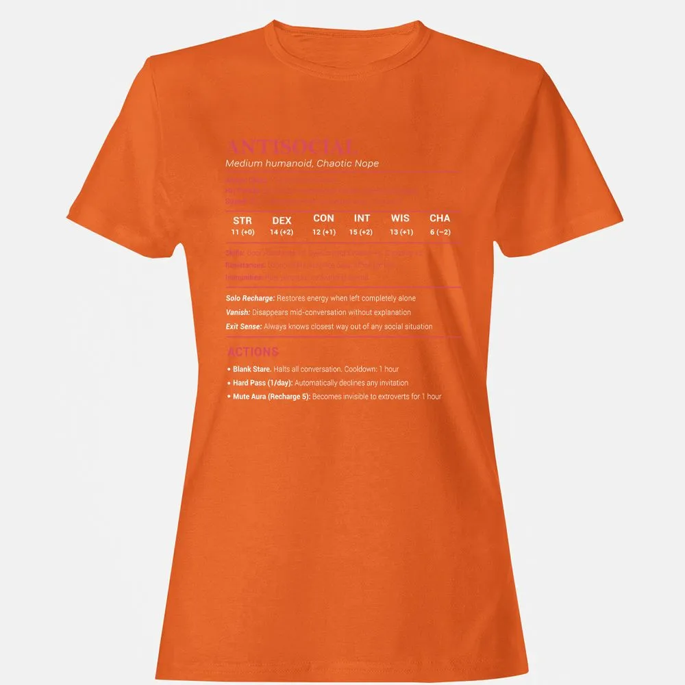 Antisocial Stats Women's T-Shirt - Orange - 11