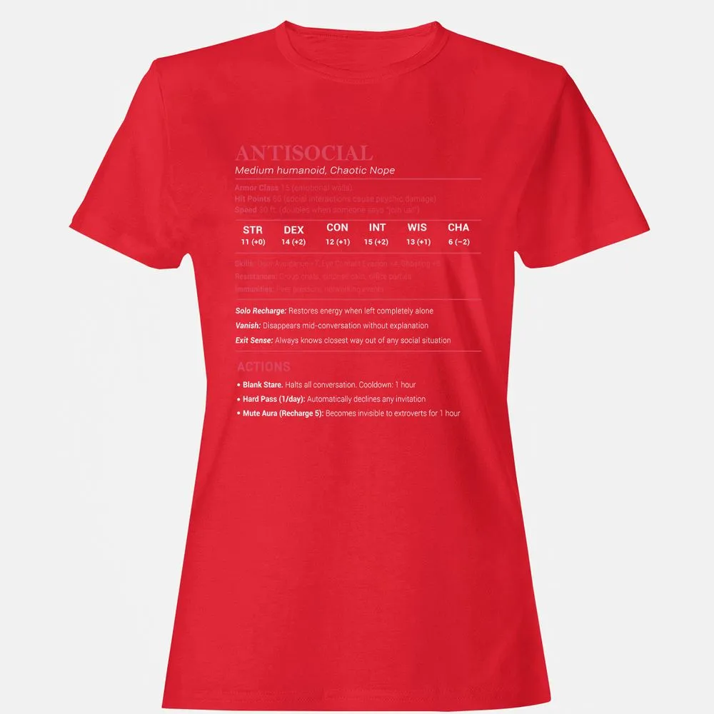 Antisocial Stats Women's T-Shirt - Red - 13