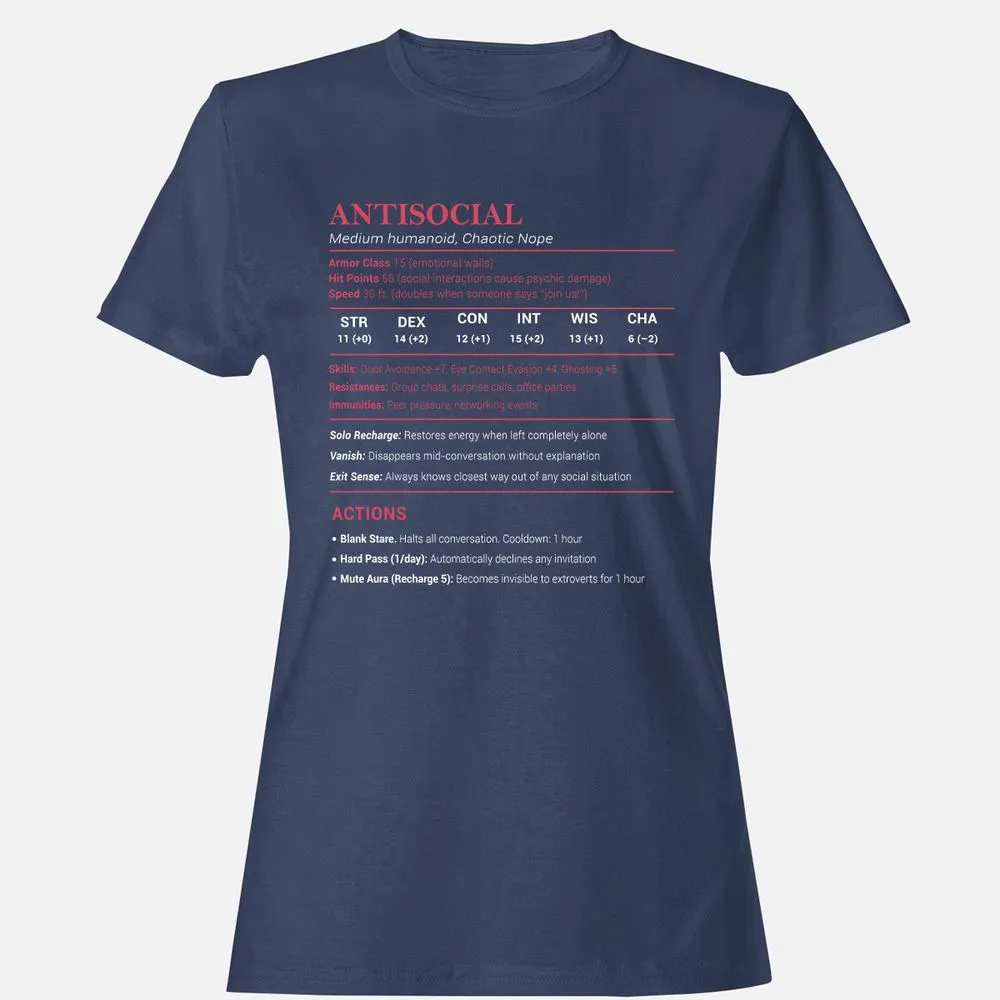 Antisocial Stats Women's T-Shirt - Navy - 10
