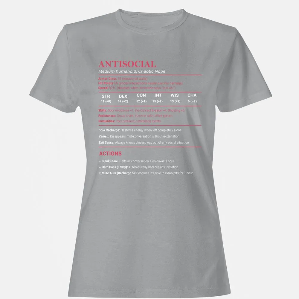 Antisocial Stats Women's T-Shirt - Sport Grey - 15