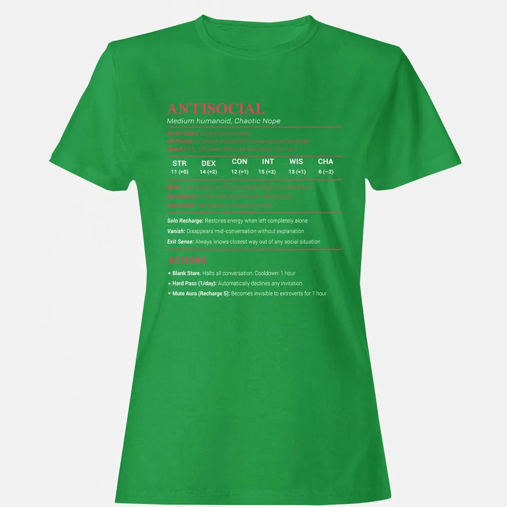 Antisocial Stats Women's T-Shirt - Irish Green - 7
