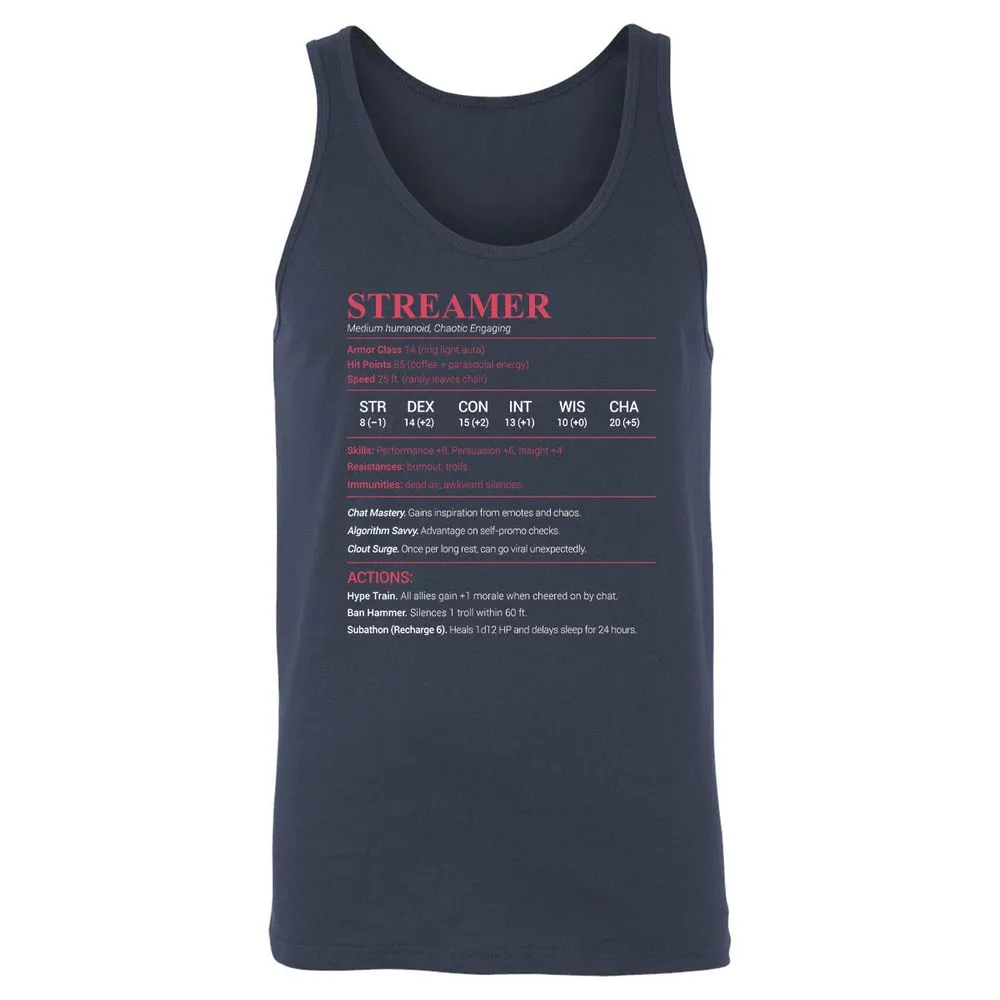 Streamer Stats Unisex Jersey Tank - Navy - 2