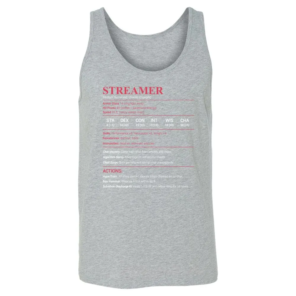 Streamer Stats Unisex Jersey Tank - Athletic Heather - 4
