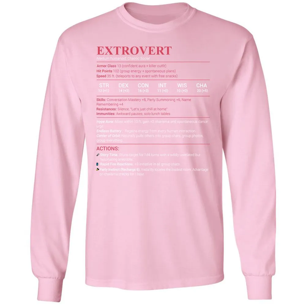 Extrovert Stats Long Sleeve T-Shirt - Light Pink - 3