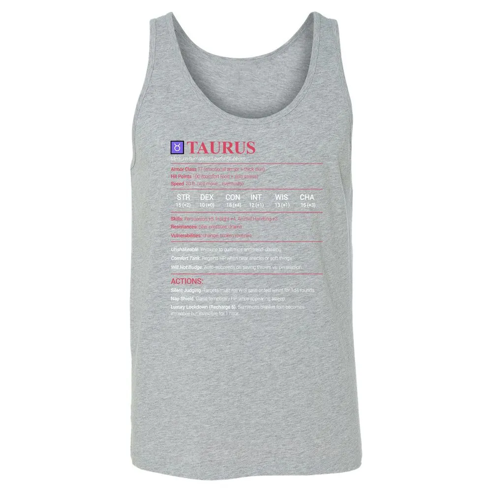 Taurus Stats Unisex Jersey Tank - Athletic Heather - 4