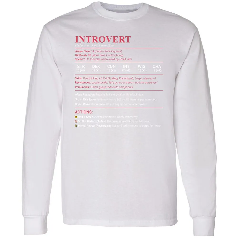 Introvert Stats Long Sleeve T-Shirt - White - 5