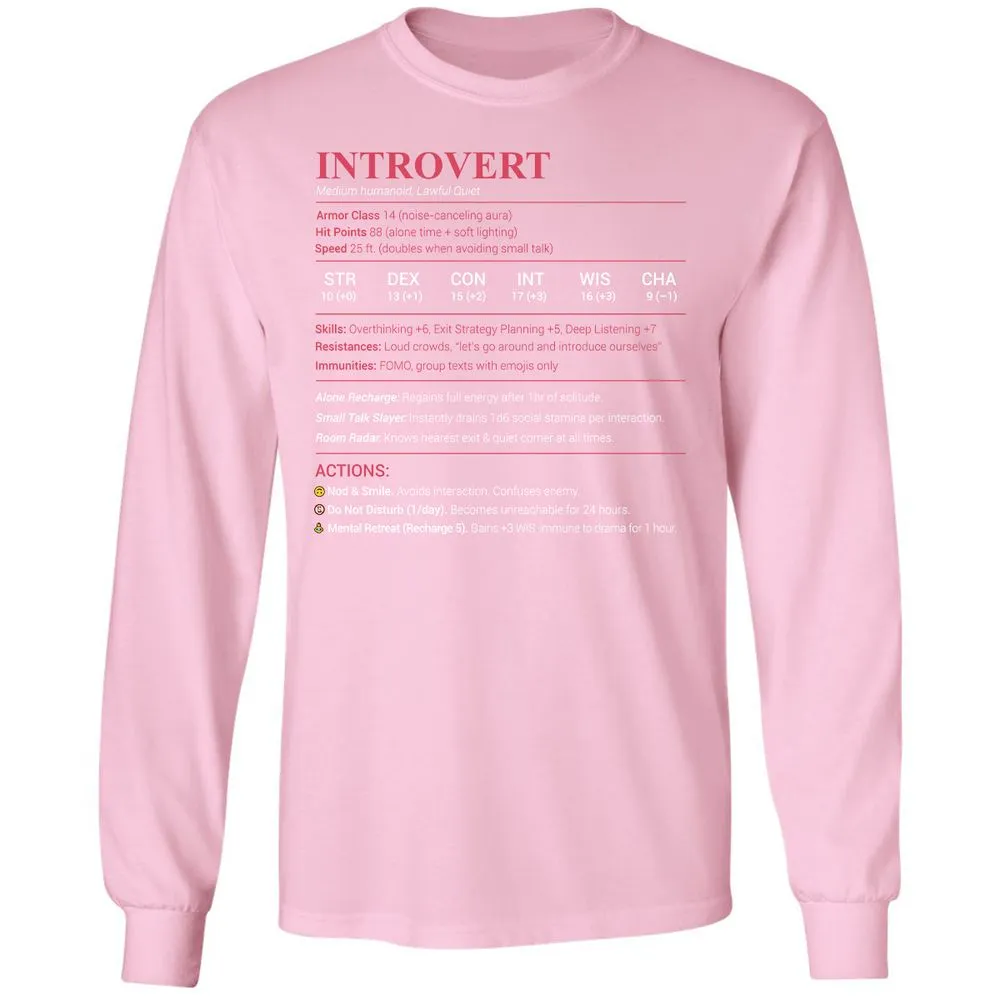 Introvert Stats Long Sleeve T-Shirt - Light Pink - 3