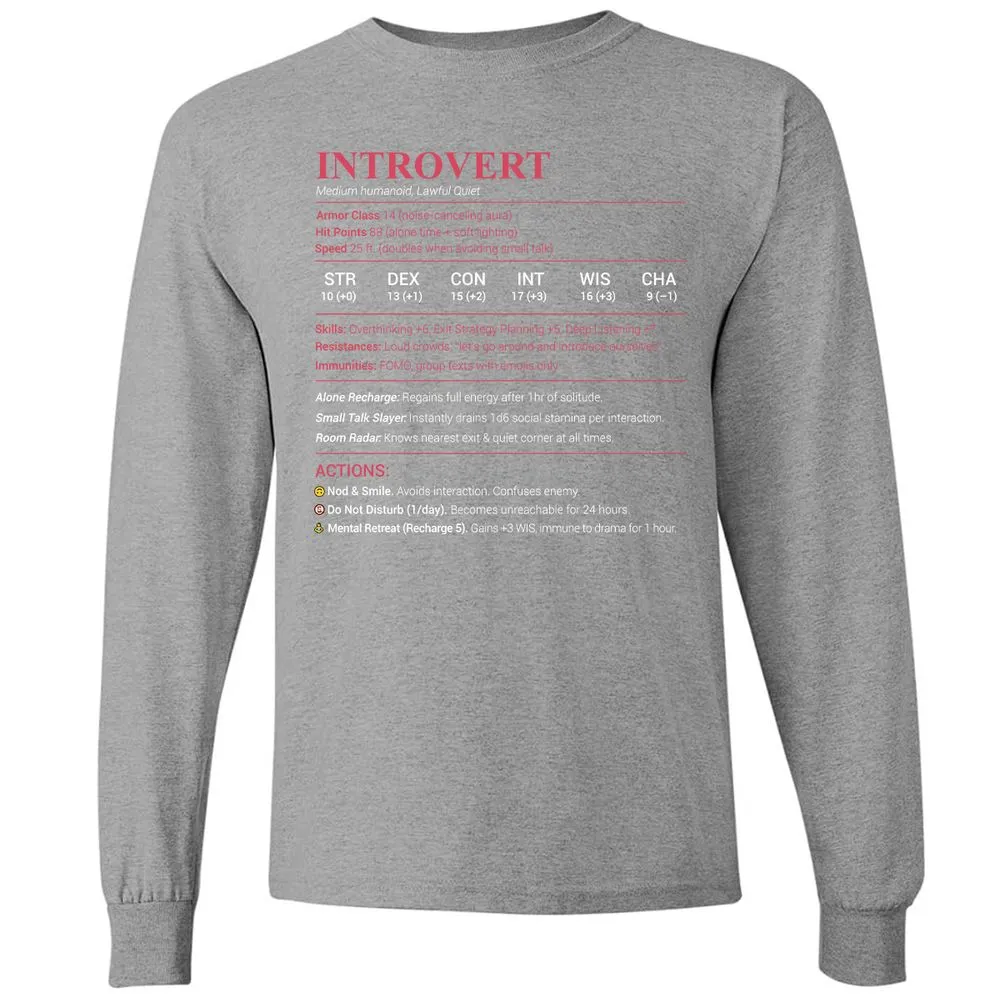Introvert Stats Long Sleeve T-Shirt - Graphite Heather - 6
