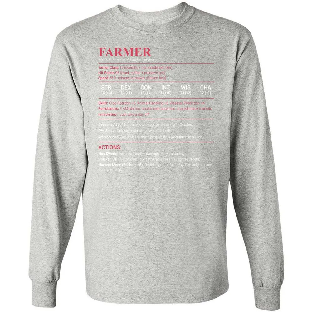 Farmer Stats Long Sleeve T-Shirt - Ash - 7
