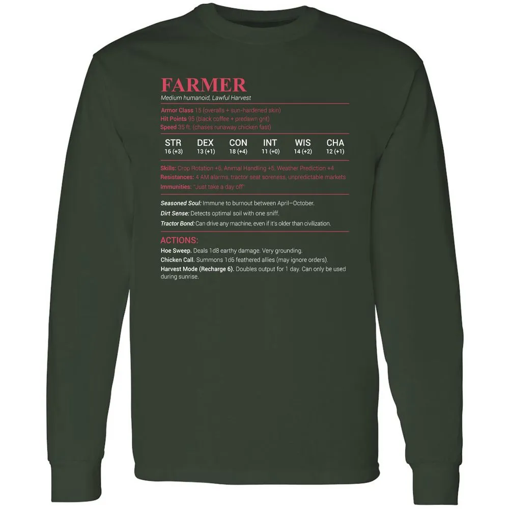Farmer Stats Long Sleeve T-Shirt - Forest Green - 4