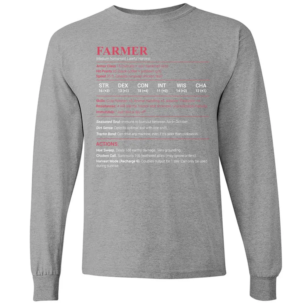 Farmer Stats Long Sleeve T-Shirt - Graphite Heather - 6