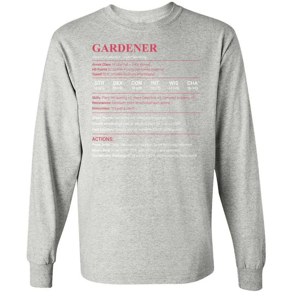 Gardener Stats Long Sleeve T-Shirt - Ash - 7