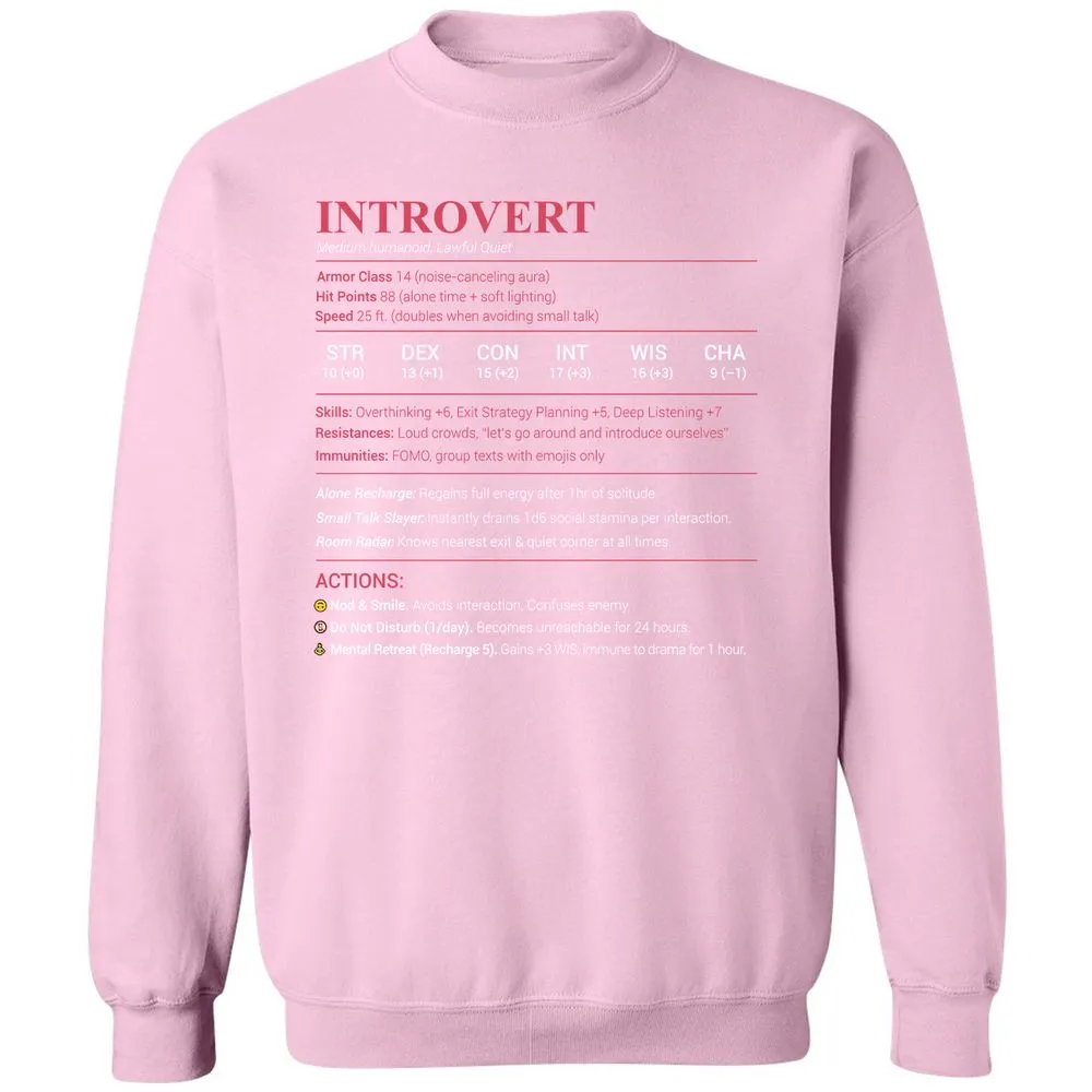 Introvert Stats Classic Unisex Sweatshirt - Light Pink - 3