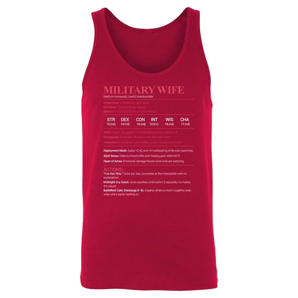 Military Wife Stats Unisex Jersey Tank - Red - 11