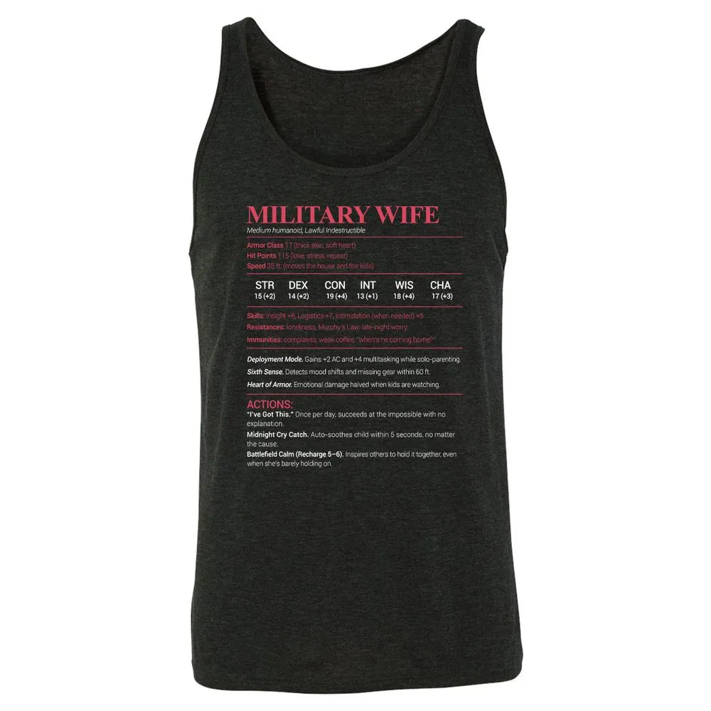 Military Wife Stats Unisex Jersey Tank - Charcoal Black Triblend - 5