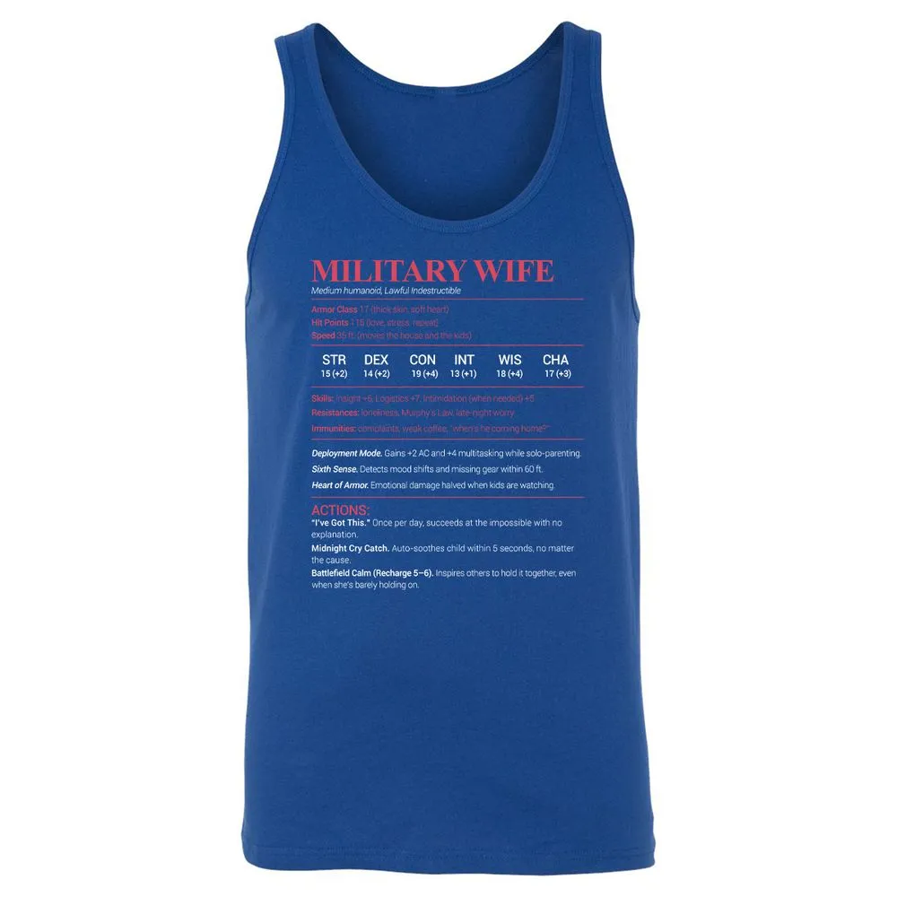 Military Wife Stats Unisex Jersey Tank - True Royal - 13