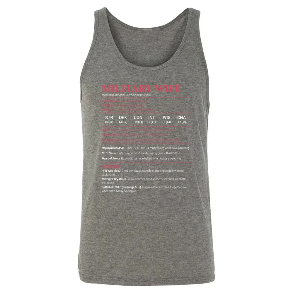 Military Wife Stats Unisex Jersey Tank - Grey Triblend - 8