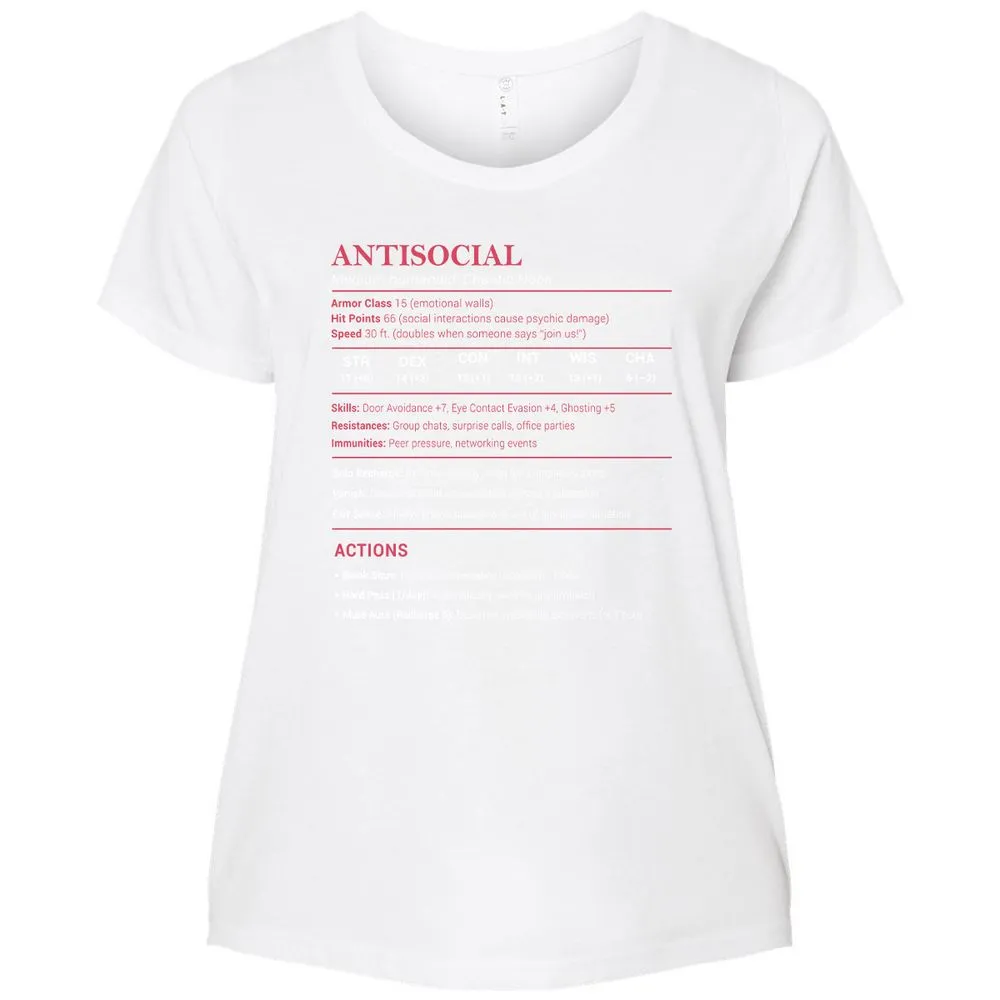 Antisocial Stats Ladies Curvy Jersey - White - 6