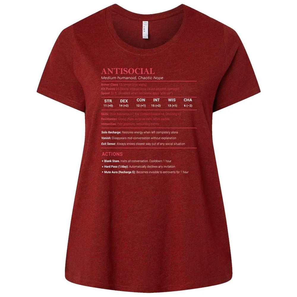 Antisocial Stats Ladies Curvy Jersey - Cardinal - 10
