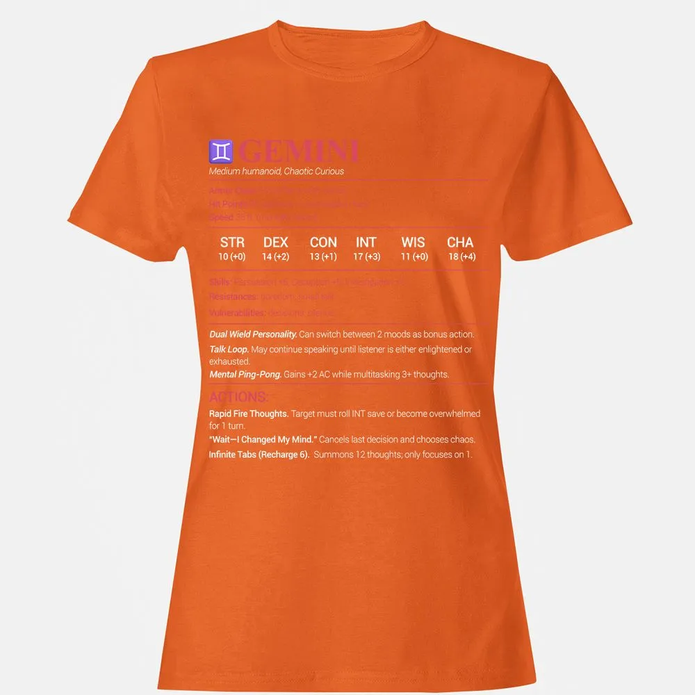 Gemini Stats Women's T-Shirt - Orange - 11