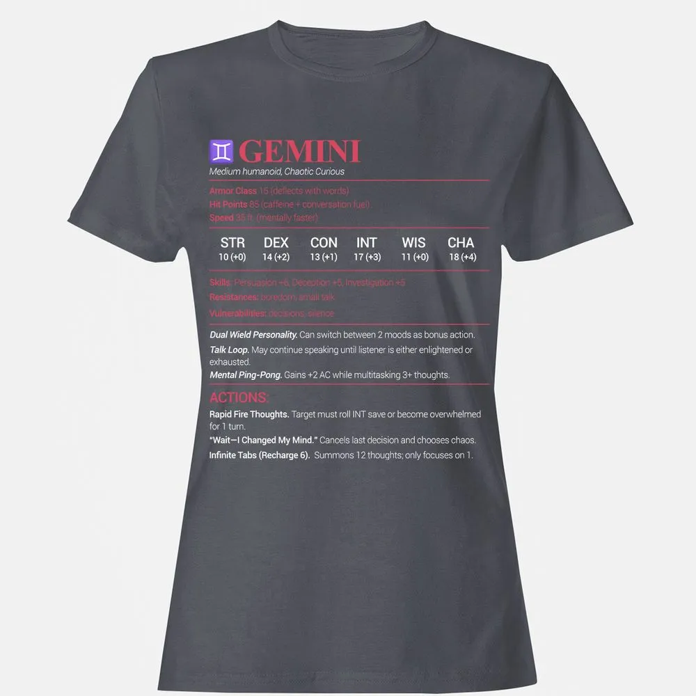 Gemini Stats Women's T-Shirt - Dark Heather - 5
