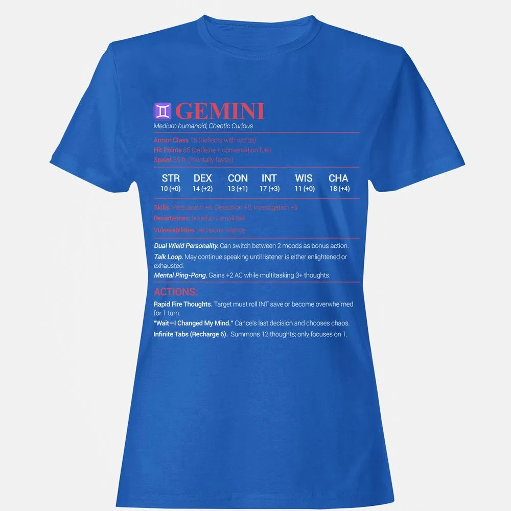 Gemini Stats Women's T-Shirt - Royal - 14
