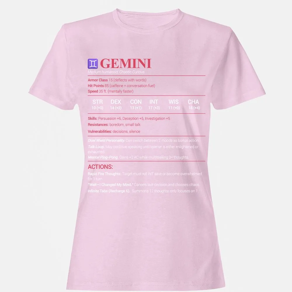Gemini Stats Women's T-Shirt - Light Pink - 9
