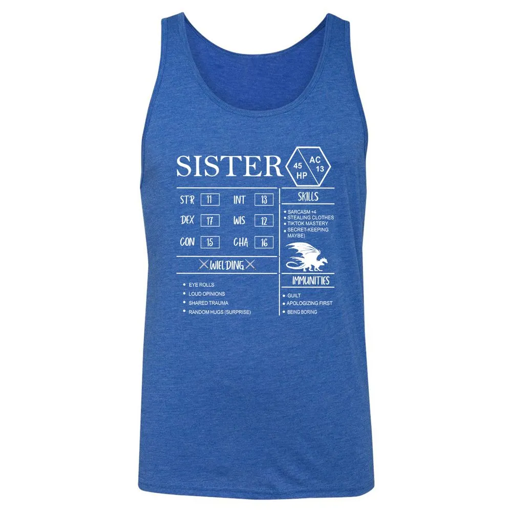 Sister Stats Unisex Jersey Tank - True Royal Triblend - 12