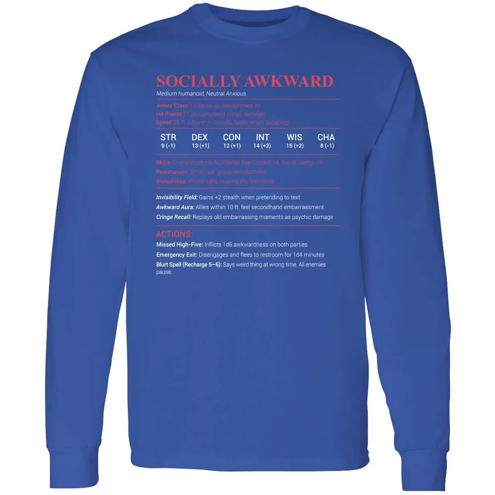 Socially Awkward Stats Long Sleeve T-Shirt - Royal - 8