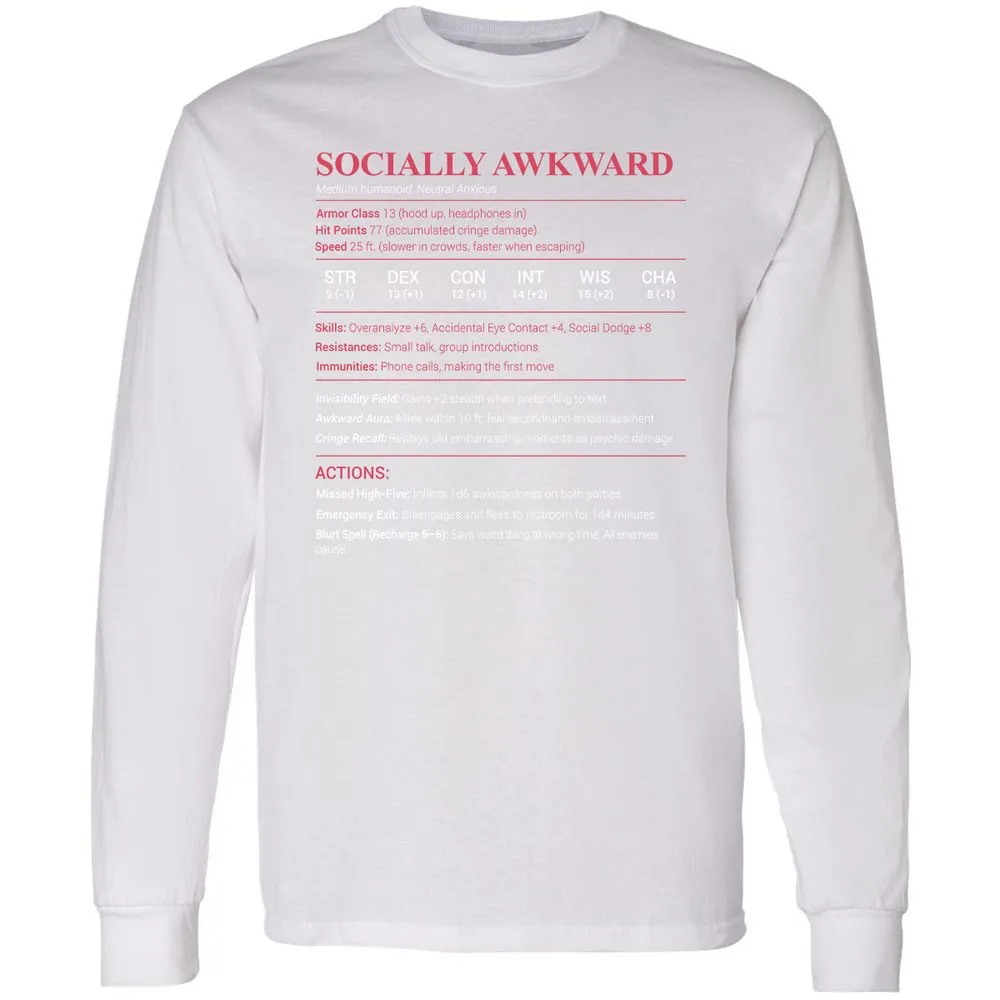 Socially Awkward Stats Long Sleeve T-Shirt - White - 5