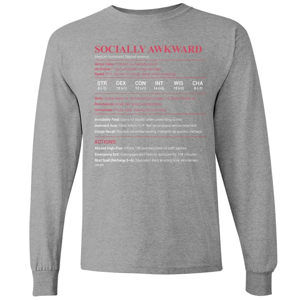 Socially Awkward Stats Long Sleeve T-Shirt - Graphite Heather - 6