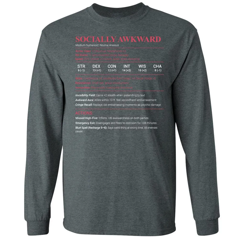 Socially Awkward Stats Long Sleeve T-Shirt - Dark Heather - 15