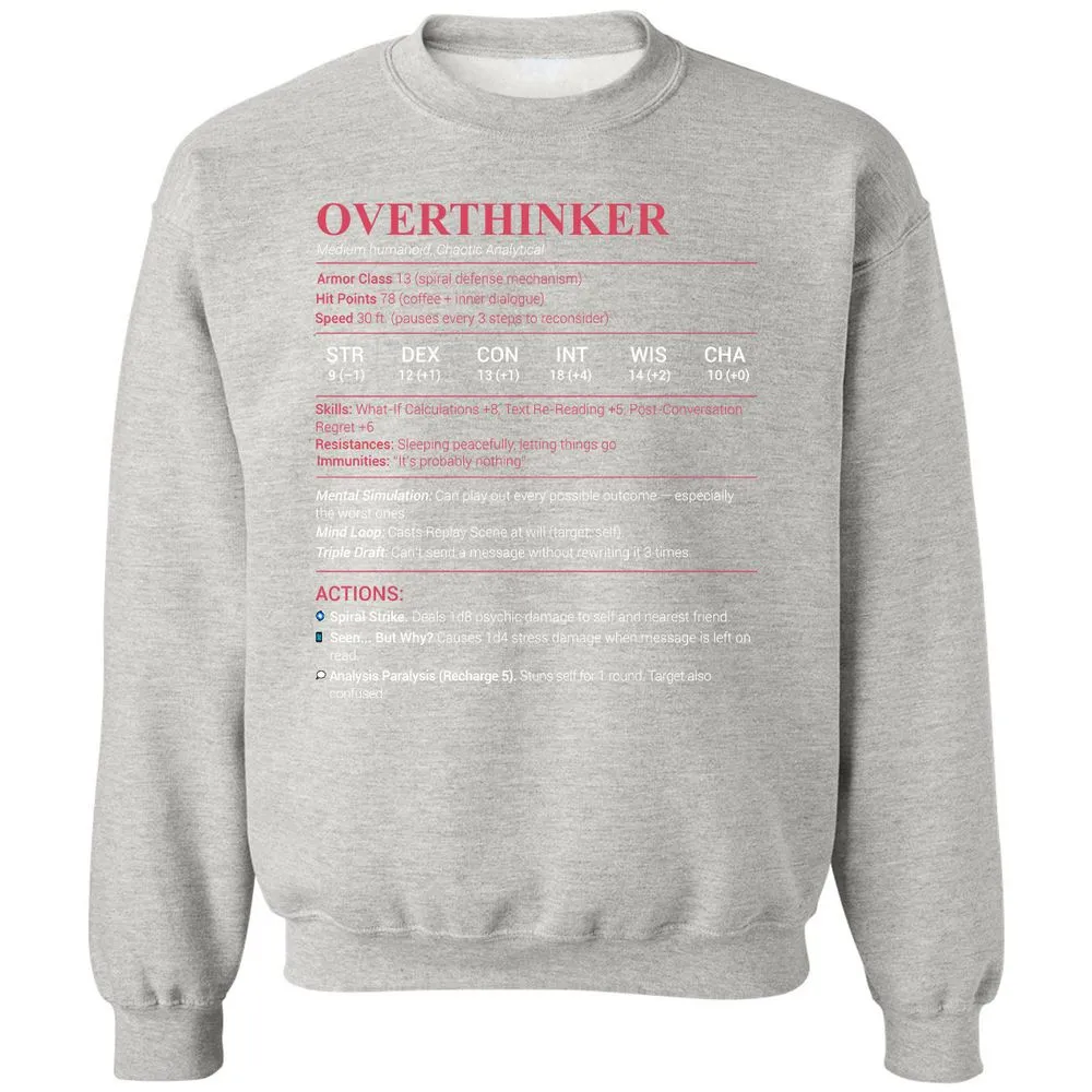 Overthinker Stats Classic Unisex Sweatshirt - Ash - 8