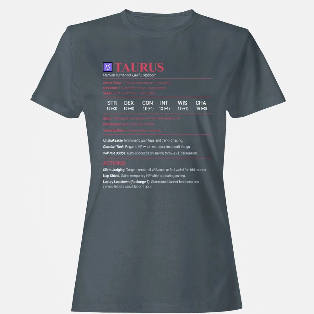 Taurus Stats Women's T-Shirt - Charcoal - 3