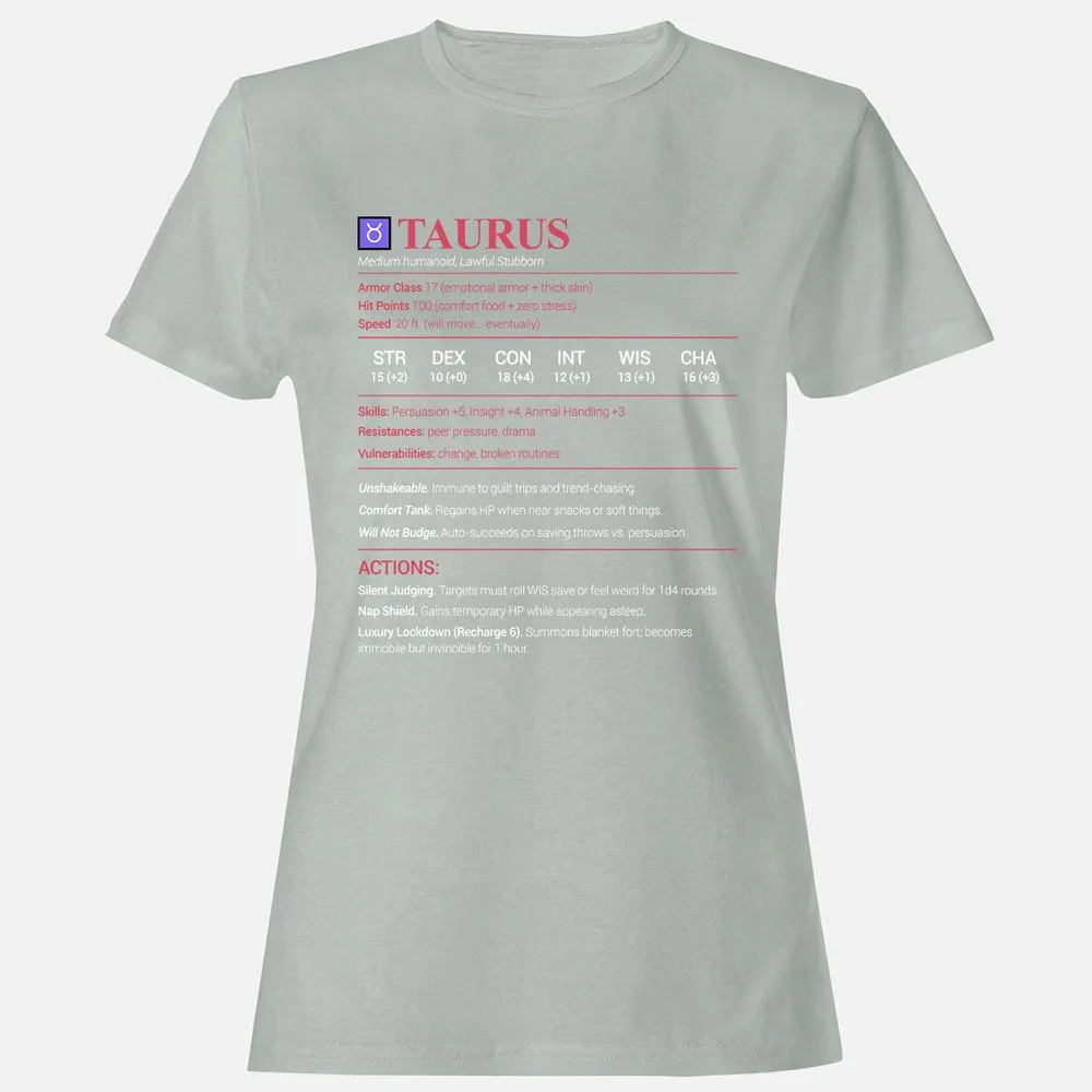 Taurus Stats Women's T-Shirt - Ash - 2