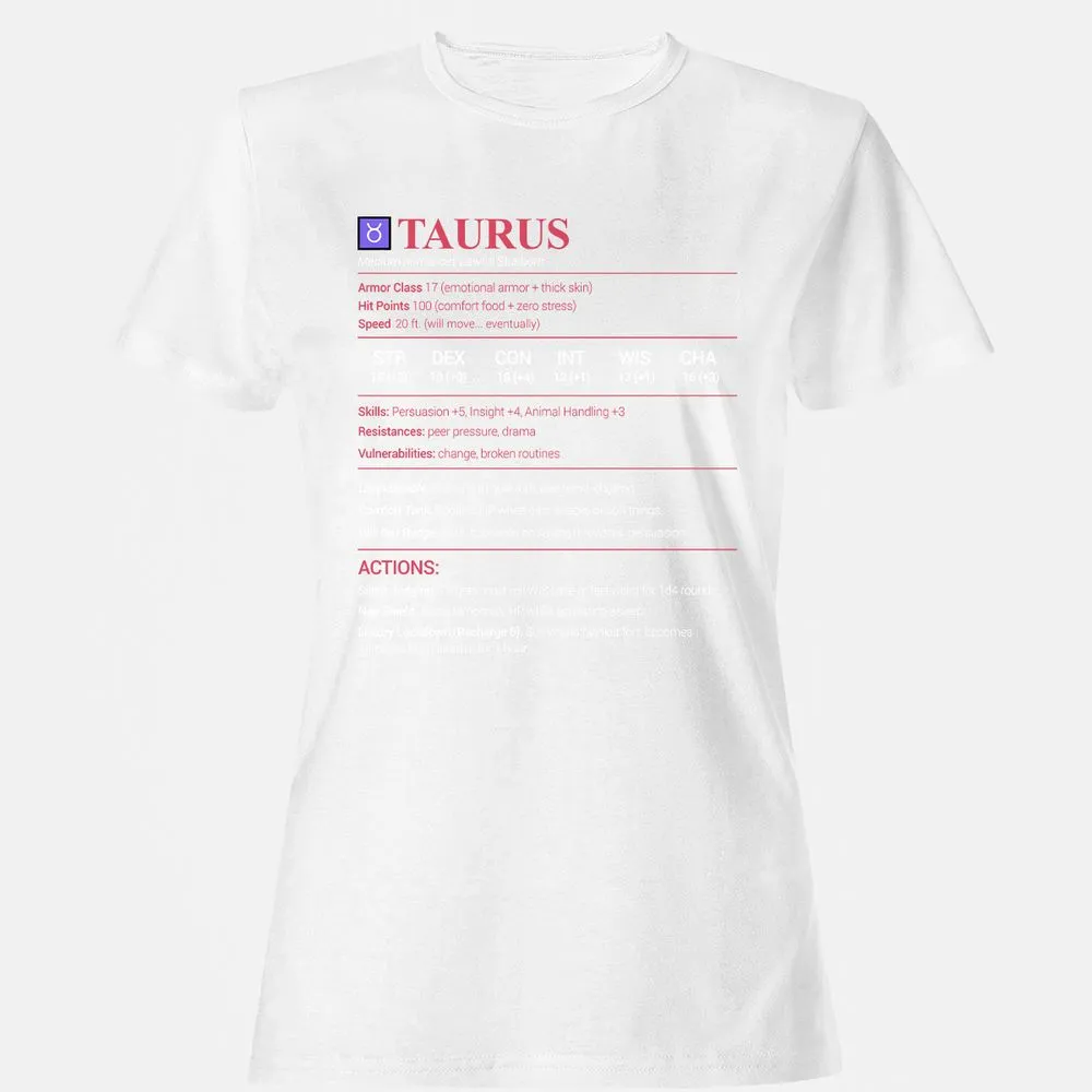Taurus Stats Women's T-Shirt - White - 16