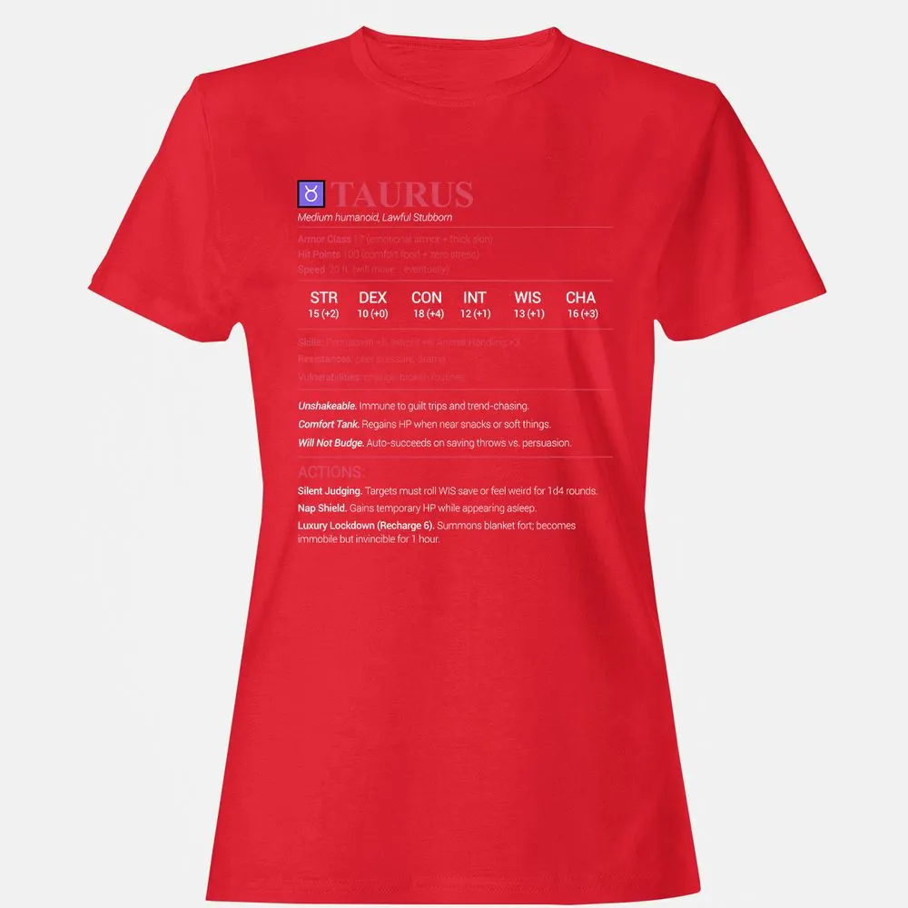 Taurus Stats Women's T-Shirt - Red - 13