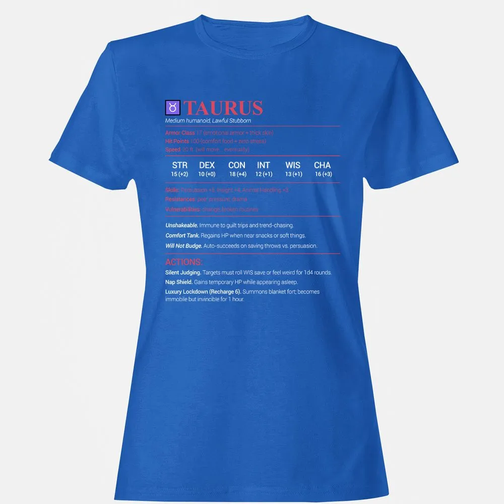 Taurus Stats Women's T-Shirt - Royal - 14