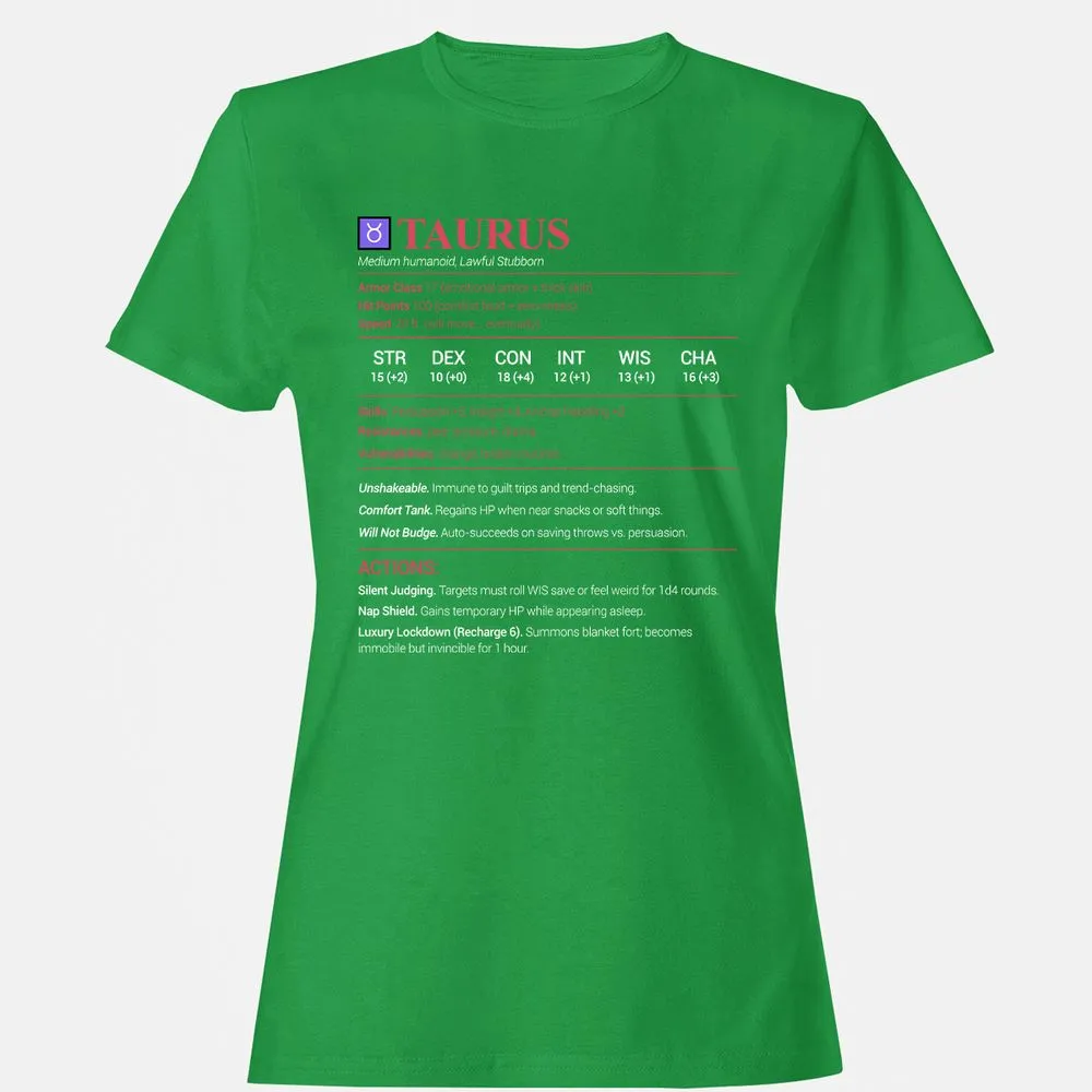 Taurus Stats Women's T-Shirt - Irish Green - 7